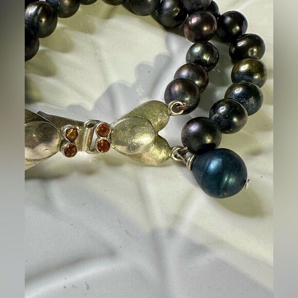 Vintage Venetian Peacock Pearls Bracelet VTG 925 Silver Clasp w/ 4 Genuine Topaz - Picture 3 of 10